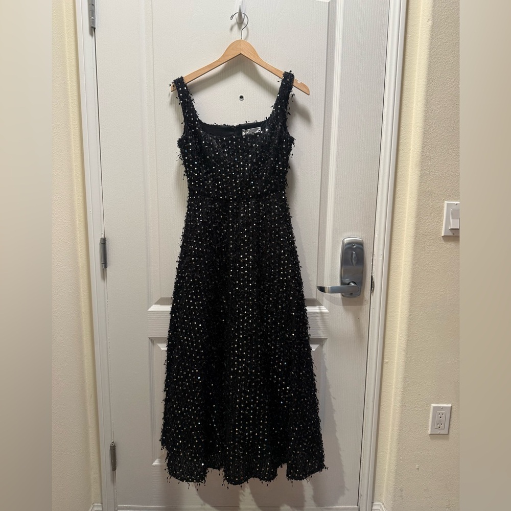 Sonya Moda Valentino Sequin Tweed Midi Dress -Color: Black size S NWT - Picture 2 of 5